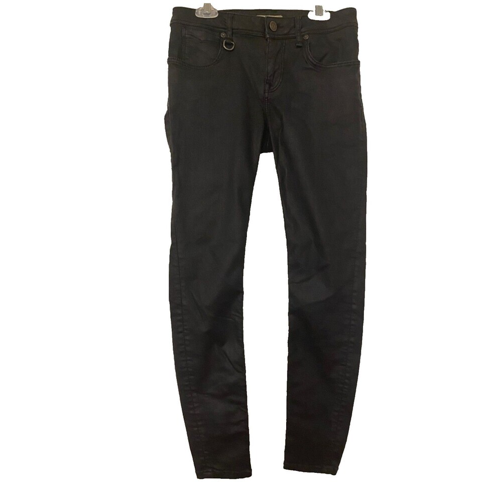 Burberry Brit Westbourne~ Jeans~27" Waist S Small~Black Waxed Skinny Stretch~Rip - Picture 2 of 8